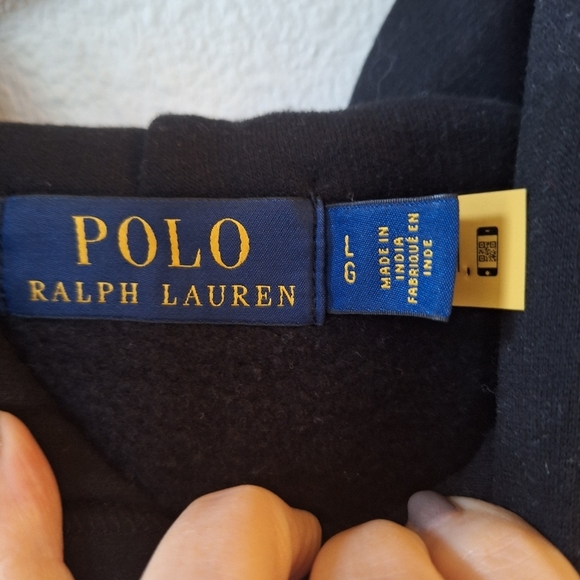 Ralph Lauren Embroidered Corduroy Logo Black/Yellow Mens Pullover Hoodie Size L - Picture 2 of 8